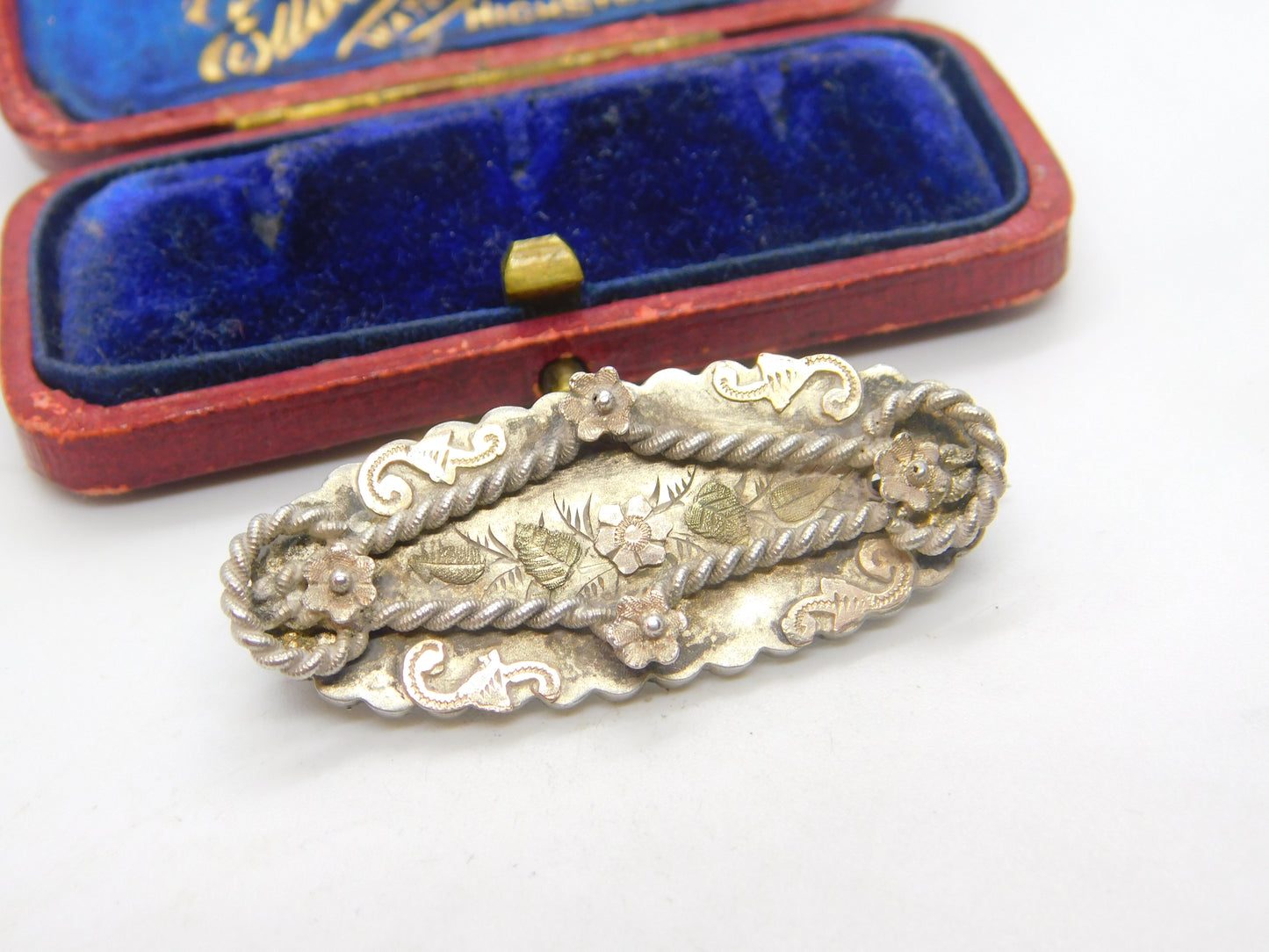 Victorian 9ct Gold on Sterling Silver Sweetheart Floral Brooch 1901 Birmingham