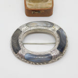 Victorian Large Scottish Sterling Silver Montrose Agate Kilt Brooch Antique 1860