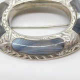 Victorian Large Scottish Sterling Silver Montrose Agate Kilt Brooch Antique 1860