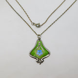 Art Nouveau Sterling Silver Floral Enamel Drop Pendant Necklace Antique c1910