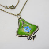Art Nouveau Sterling Silver Floral Enamel Drop Pendant Necklace Antique c1910