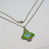 Art Nouveau Sterling Silver Floral Enamel Drop Pendant Necklace Antique c1910