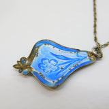 Art Nouveau Sterling Silver Floral Enamel Drop Pendant Necklace Antique c1910