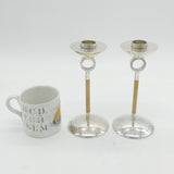 Shona Marsh Studio Sterling Silver & Wooden Candlesticks Vintage Birmingham