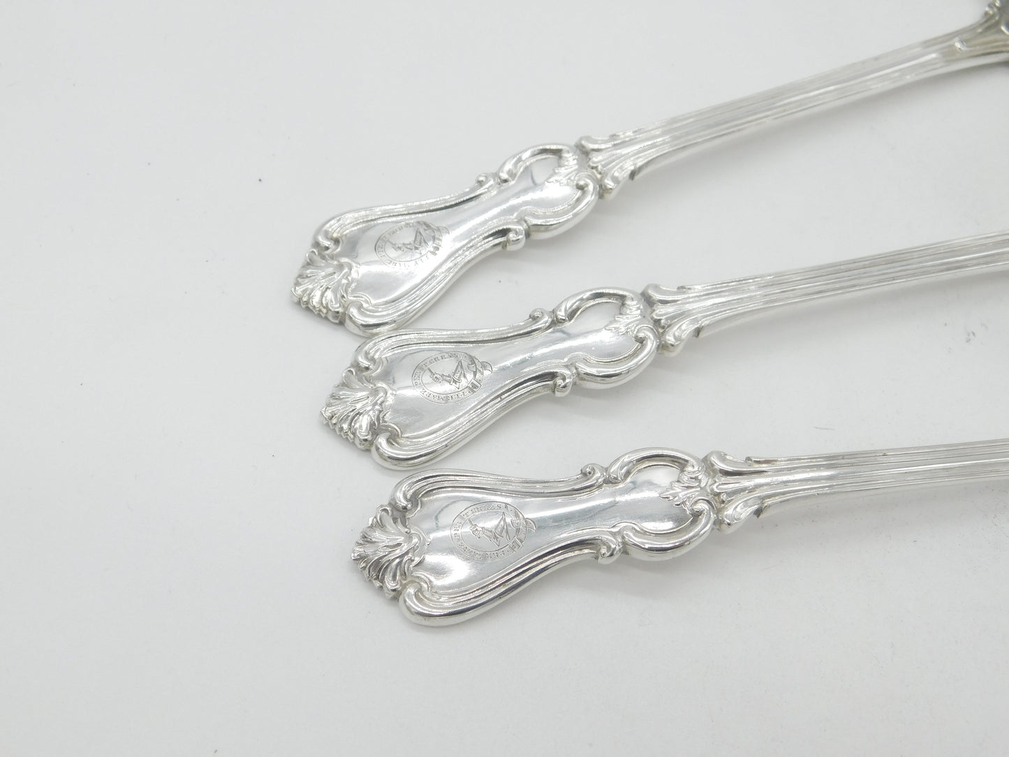 Set of Victorian Sterling Silver Crested Soup Ladle Spoons 1842 London Antique