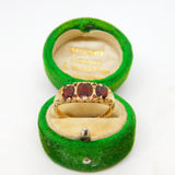 9ct Yellow Gold & Bohemian Garnet Set Boat Ring Vintage 1977 London