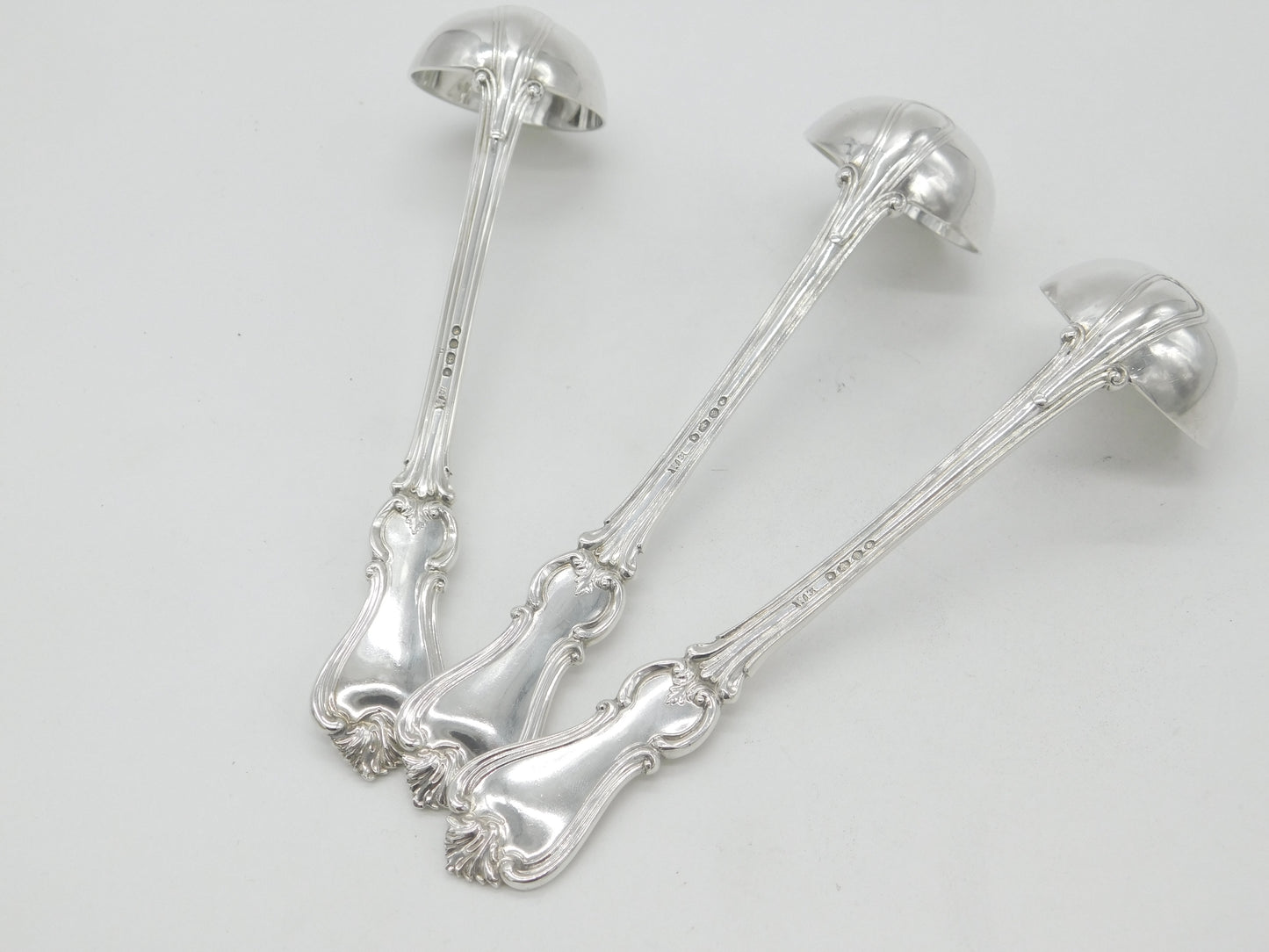 Set of Victorian Sterling Silver Crested Soup Ladle Spoons 1842 London Antique