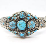19th Century Austro-Hungarian .800 Silver, Turquoise Floral Bangle Antique c1880