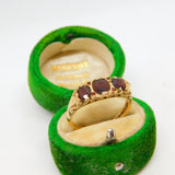 9ct Yellow Gold & Bohemian Garnet Set Boat Ring Vintage 1977 London