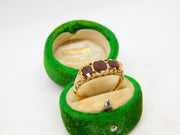 9ct Yellow Gold & Bohemian Garnet Set Boat Ring Vintage 1977 London