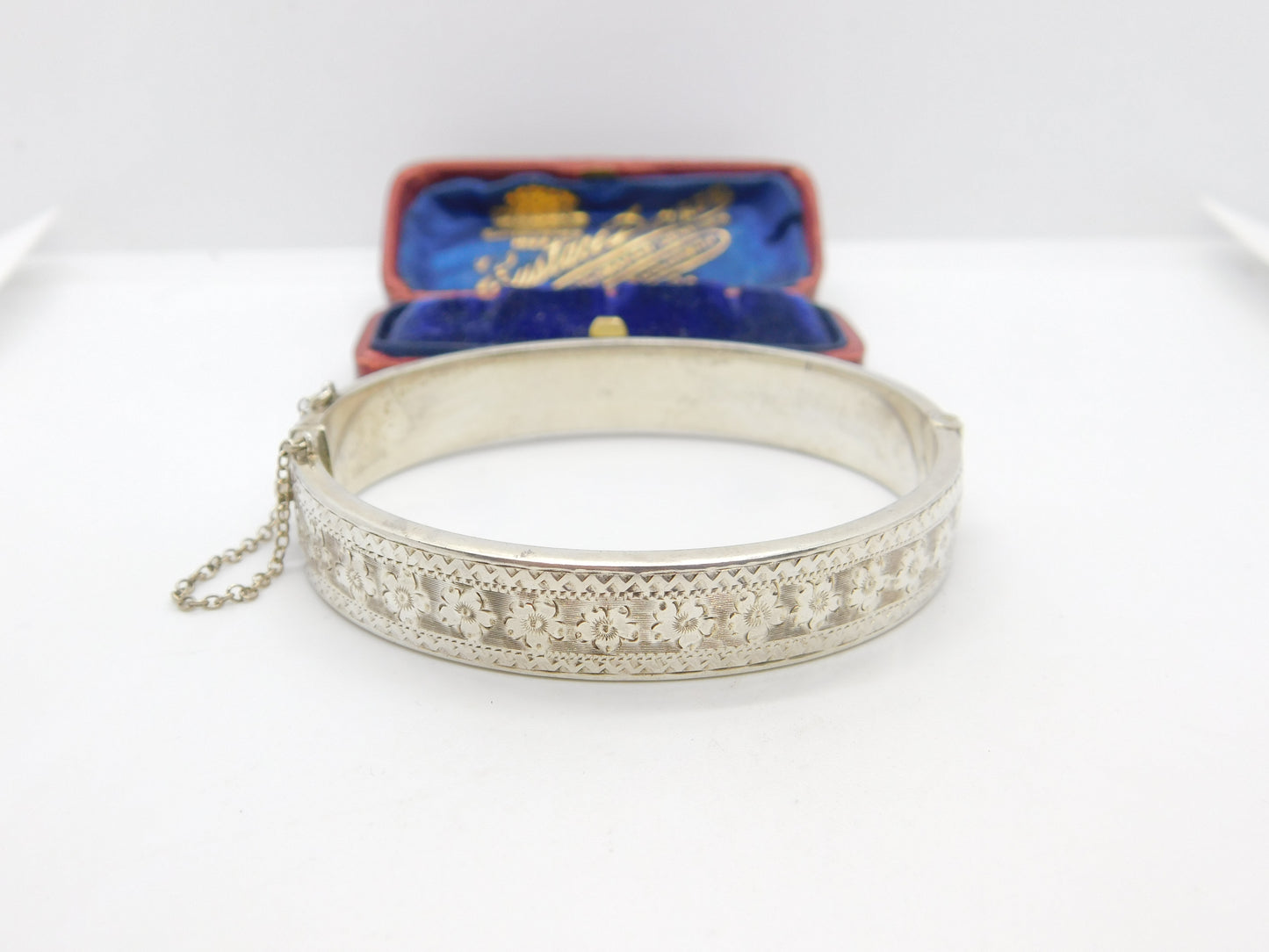 Sterling Silver Aesthetic Floral Cuff Bangle 1939 Antique Birmingham Deco