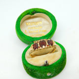 9ct Yellow Gold & Bohemian Garnet Set Boat Ring Vintage 1977 London