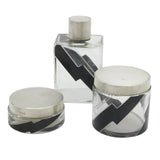 Art Deco Sterling Silver Cut Glass Lightning Strike Vanity Set Antique 1945 London