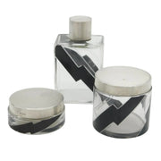 Art Deco Sterling Silver Cut Glass Lightning Strike Vanity Set Antique 1945 London