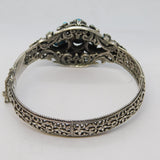 19th Century Austro-Hungarian .800 Silver, Turquoise Floral Bangle Antique c1880