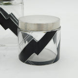Art Deco Sterling Silver Cut Glass Lightning Strike Vanity Set Antique 1945 London