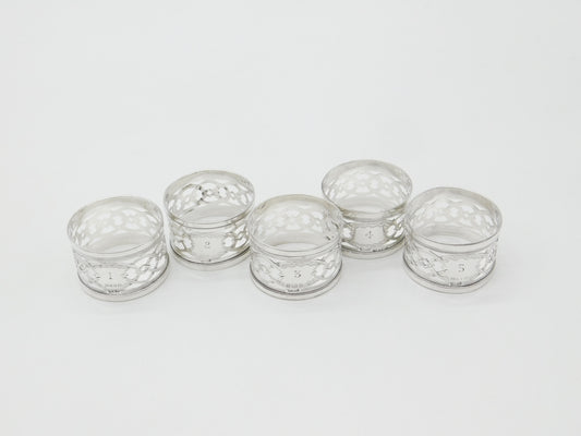 Set of Five Sterling Silver No. 1,2,3,4,5 Napkin Rings Antique 1909 Birmingham