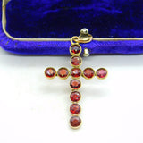 9ct Yellow Gold Bohemian Garnet Set Cross Pendant Antique c1920 Art Deco