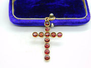 9ct Yellow Gold Bohemian Garnet Set Cross Pendant Antique c1920 Art Deco