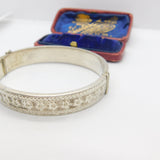 Sterling Silver Aesthetic Floral Cuff Bangle 1939 Antique Birmingham Deco