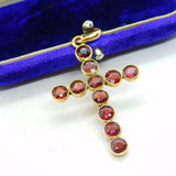 9ct Yellow Gold Bohemian Garnet Set Cross Pendant Antique c1920 Art Deco