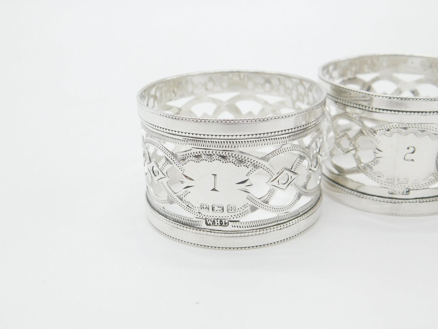 Set of Five Sterling Silver No. 1,2,3,4,5 Napkin Rings Antique 1909 Birmingham