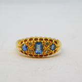 Victorian 18ct Yellow Gold, Sapphire & Diamond Boat Ring Antique 1894 Birmingham