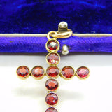 9ct Yellow Gold Bohemian Garnet Set Cross Pendant Antique c1920 Art Deco