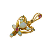 Art Nouveau 9ct Gold, Ruby & Cabochon Opal Lavalier Pendant Antique c1910