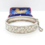 Aesthetic Movement Sterling Silver Floral Cuff Bangle Bracelet c1890 Victorian