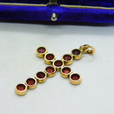 9ct Yellow Gold Bohemian Garnet Set Cross Pendant Antique c1920 Art Deco