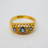 Victorian 18ct Yellow Gold, Sapphire & Diamond Boat Ring Antique 1894 Birmingham