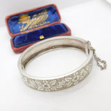Aesthetic Movement Sterling Silver Floral Cuff Bangle Bracelet c1890 Victorian
