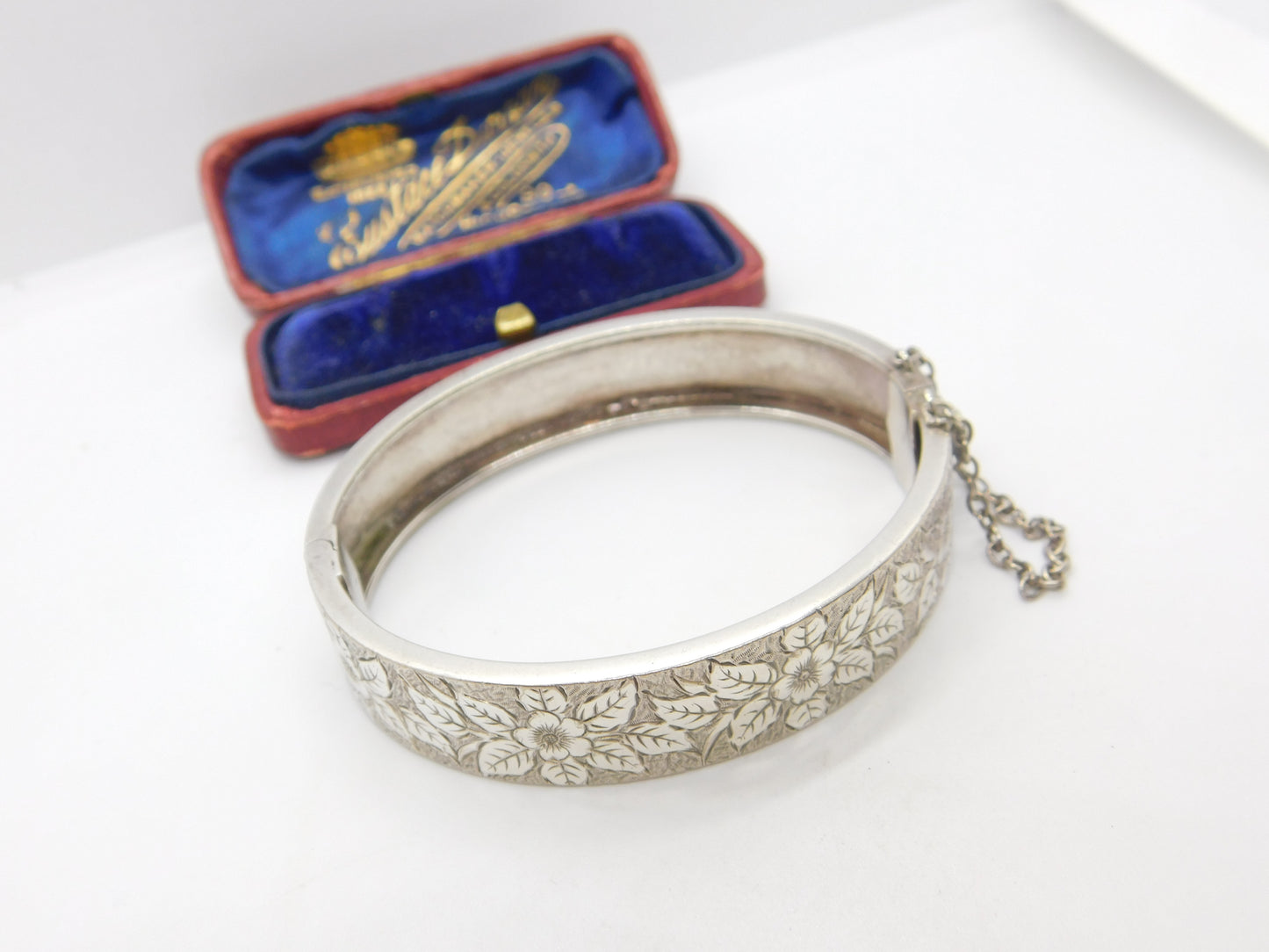 Aesthetic Movement Sterling Silver Floral Cuff Bangle Bracelet c1890 Victorian