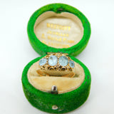 Victorian 9ct Gold, Blue Paste & Seed Pearl Boat Ring Antique c1880 Chester