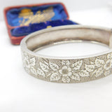 Aesthetic Movement Sterling Silver Floral Cuff Bangle Bracelet c1890 Victorian