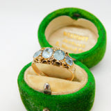 Victorian 9ct Gold, Blue Paste & Seed Pearl Boat Ring Antique c1880 Chester