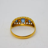 Victorian 18ct Yellow Gold, Sapphire & Diamond Boat Ring Antique 1894 Birmingham