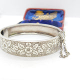 Aesthetic Movement Sterling Silver Floral Cuff Bangle Bracelet c1890 Victorian