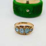 Victorian 9ct Gold, Blue Paste & Seed Pearl Boat Ring Antique c1880 Chester