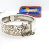 Aesthetic Movement Sterling Silver Floral Cuff Bangle Bracelet c1890 Victorian
