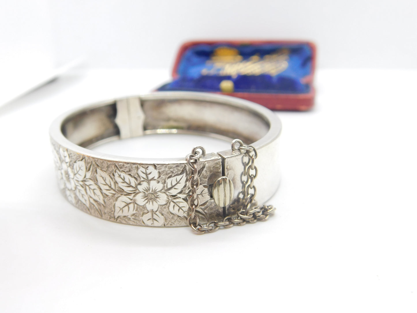 Aesthetic Movement Sterling Silver Floral Cuff Bangle Bracelet c1890 Victorian