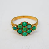 Victorian 9ct Yellow Gold & Turquoise Set Floral Cluster Ring Antique c1880
