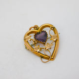 Edwardian Sterling Silver Amethyst Sweetheart Brooch Antique 1910 Chester