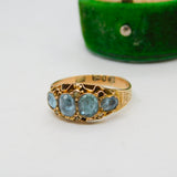 Victorian 9ct Gold, Blue Paste & Seed Pearl Boat Ring Antique c1880 Chester