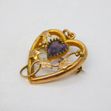 Edwardian Sterling Silver Amethyst Sweetheart Brooch Antique 1910 Chester