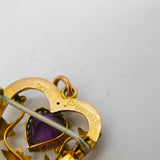 Edwardian Sterling Silver Amethyst Sweetheart Brooch Antique 1910 Chester