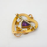 Edwardian Sterling Silver Amethyst Sweetheart Brooch Antique 1910 Chester