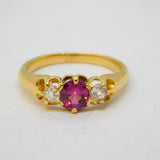 Victorian 18ct Yellow Gold, Pink Topaz & 0.2ct Diamond Boat Ring Antique c1880