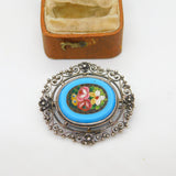 Italian .800 Silver Micro-Mosaic Floral Brooch Pin Antique c1920 Art Deco
